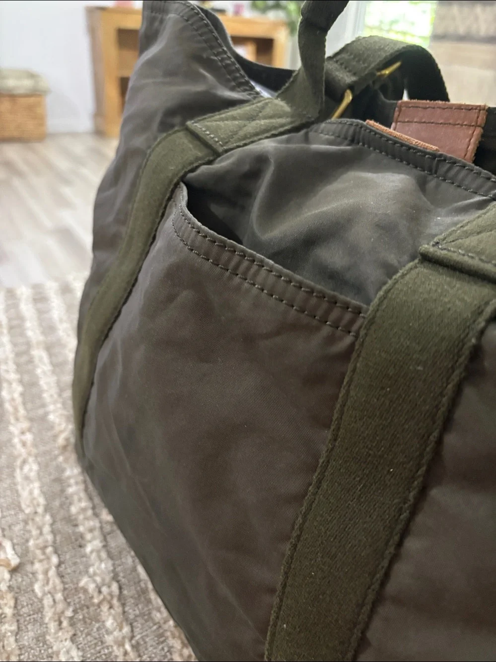 Madewell Olive Green Canvas tote Shoulder with Leather Accent